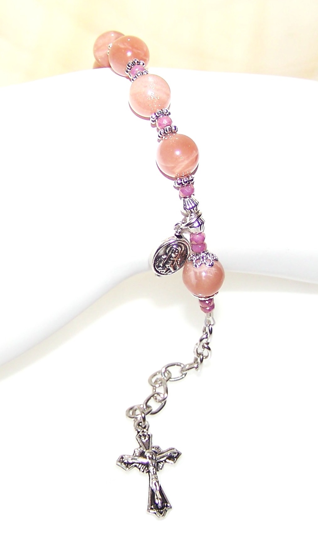 Pink Moonstone Beaded Rosary Bracelet Making Kit
